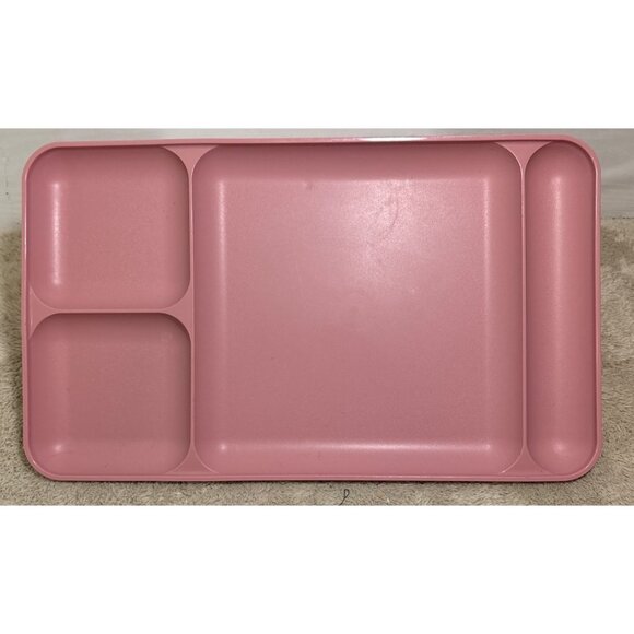 Tupperware Picnic Divided Trays Set of 2 Vintage Pink White Cafeteria Style - Picture 3 of 11